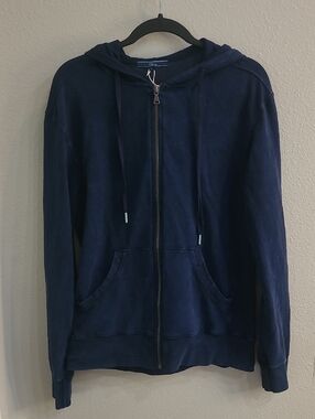 Shore Navy Zip Hoodie with Drawstring Cotton Size Small